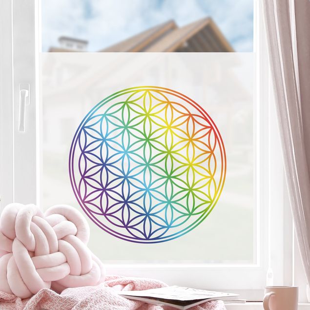 Fensterfolie Muster Blume des Lebens Regenbogenfarbe