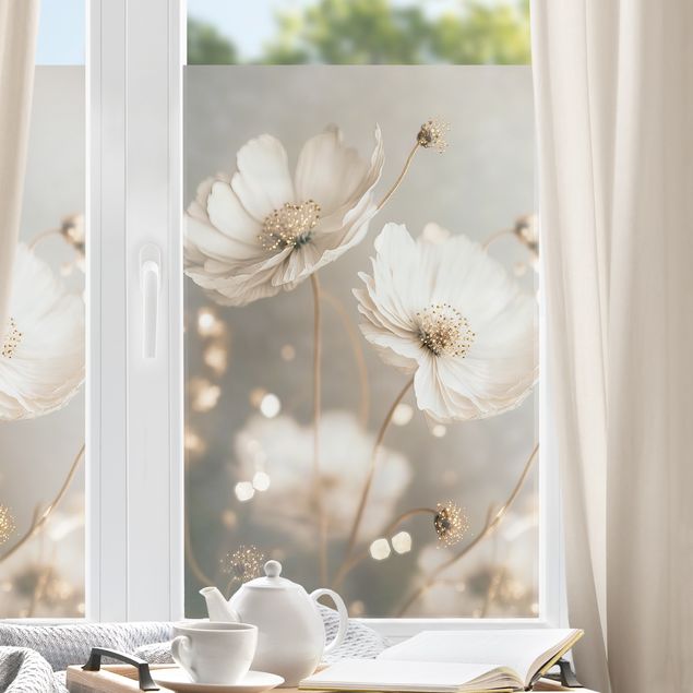 Fensterfolie Gräser Blumen mit Bokeh