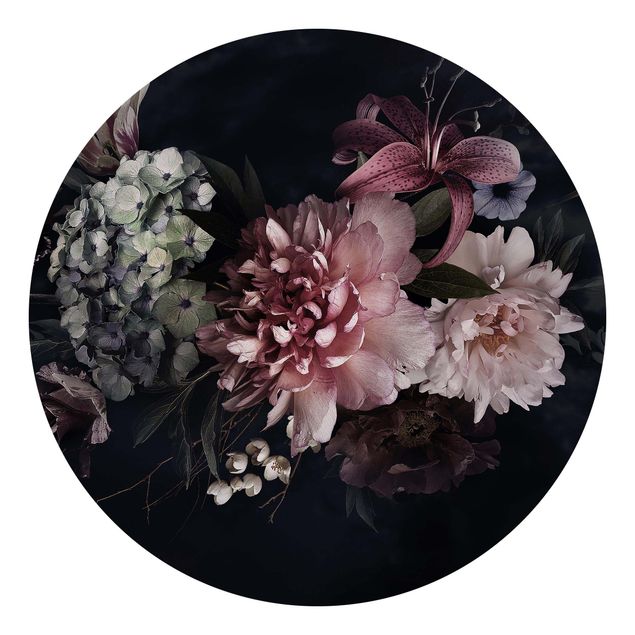 Moderne Tapeten Blumen mit Nebel auf Schwarz