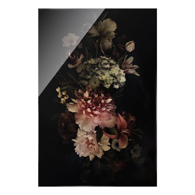 Bilder für die Wand Blumen mit Nebel auf Schwarz