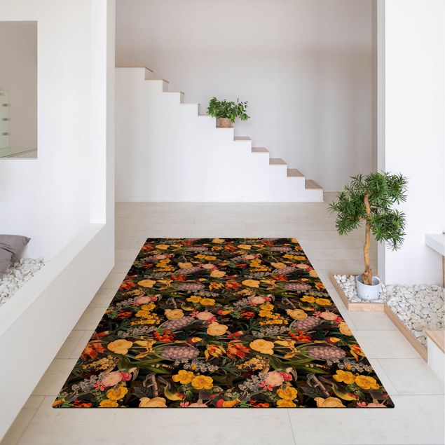Moderne Teppiche Blumen mit Tropischen Vögeln Bunt