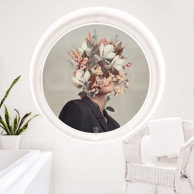 Fensterfolie Farbig Blumen Porträt - Beige Magnolien