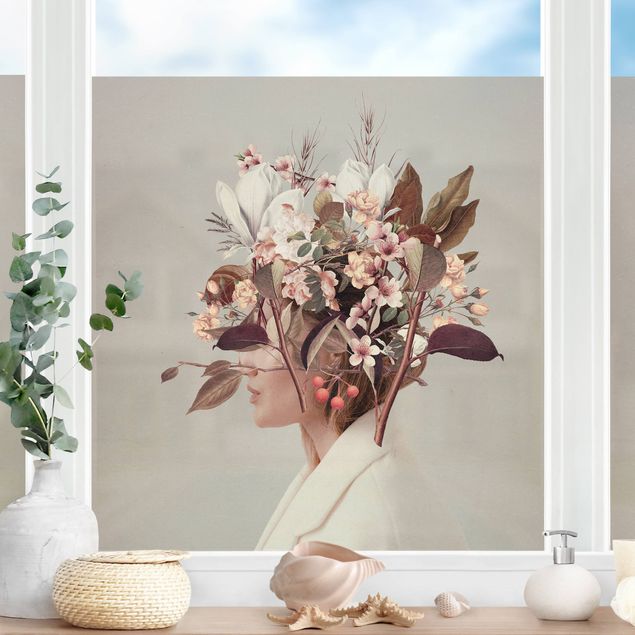 Fensterfolie Gräser Blumen Porträt - weiße Magnolien