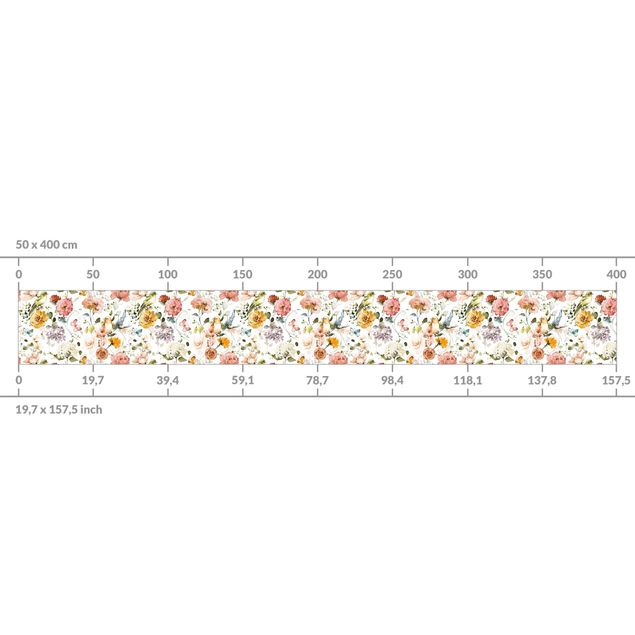 Klebefolien Blumen und Vögel Aquarell Muster