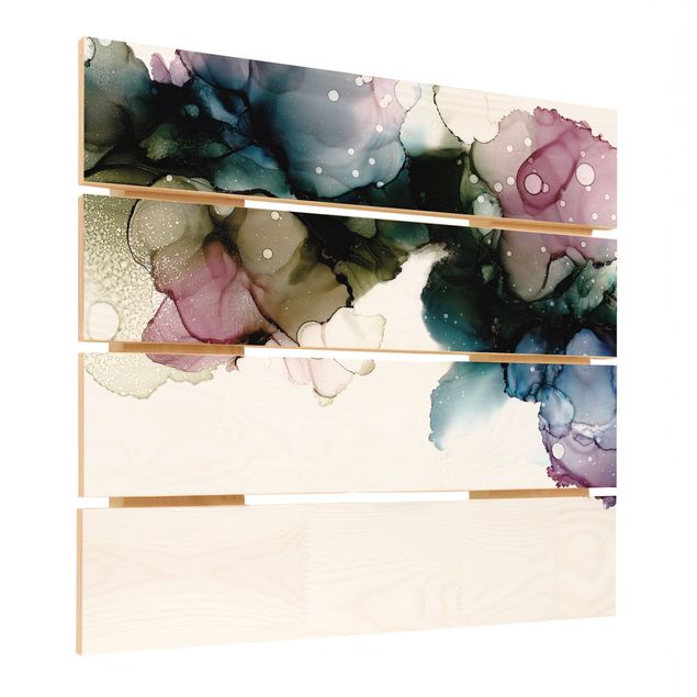 Holzbild - Blumenbogen mit Gold - Quadrat