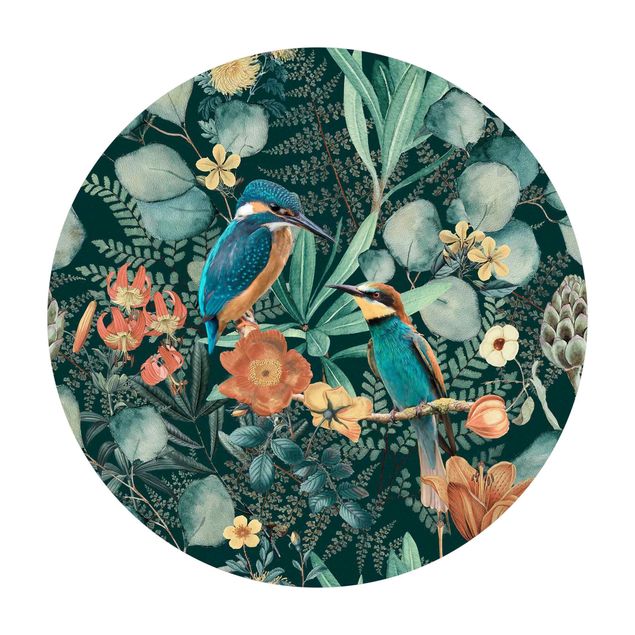 Teppich grün Blumenparadies Eisvogel und Kolibri
