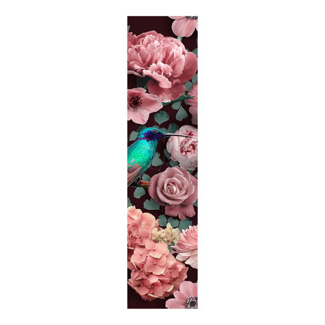 Schiebegardinen mit Motiv 3-teilig Blumenparadies Kolibri mit Rosen
