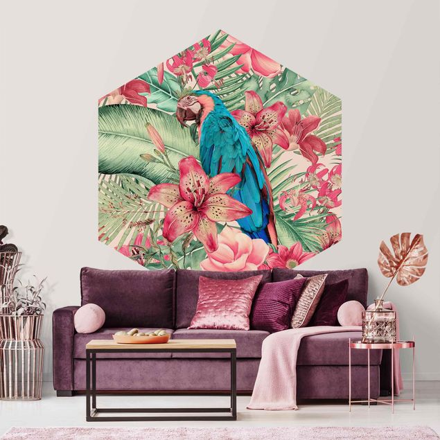 Moderne Tapeten Blumenparadies tropischer Papagei