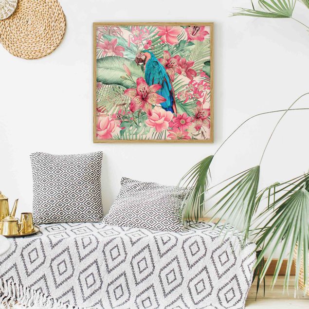Bilder für die Wand Blumenparadies tropischer Papagei