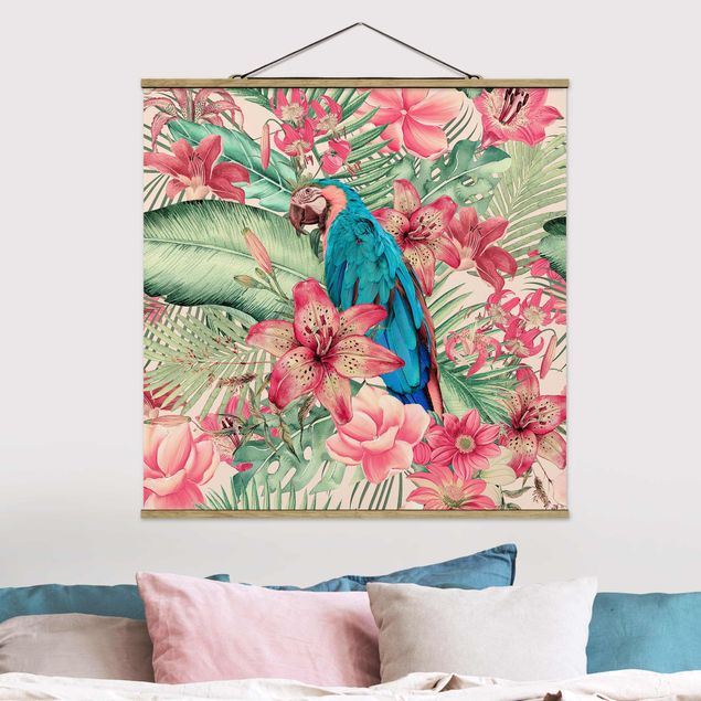 Wandbilder Tiere Blumenparadies tropischer Papagei