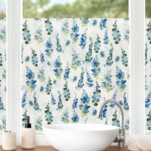 Fensterfolie Muster Blumenpracht in Blau