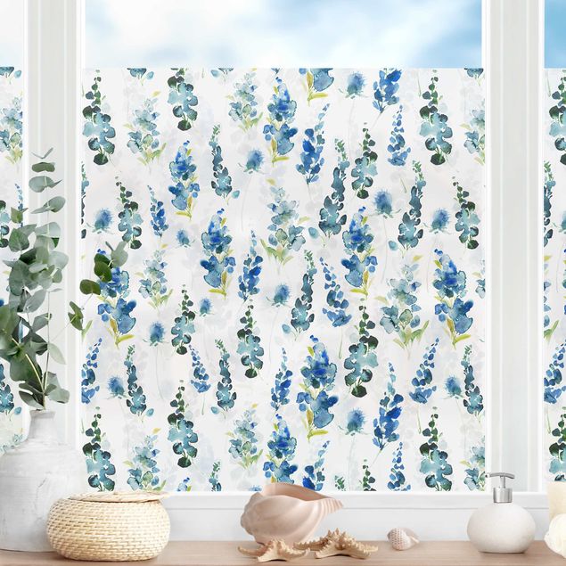 Fensterfolie Farbig Blumenpracht in Blau
