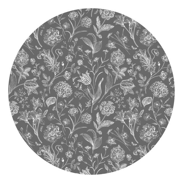 Retro Tapete Blumentanz auf Grau