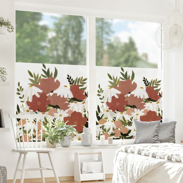 Fensterbild rot Blumenvielfalt in Rosa und Weiß I