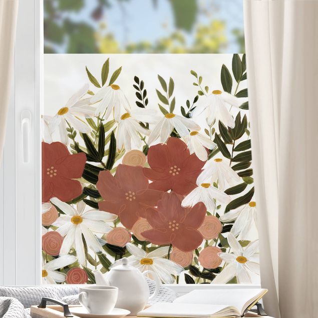 Blumen Fensterbilder Blumenvielfalt in Rosa und Weiß II