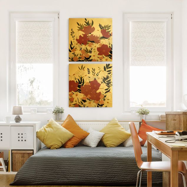 Leinwandbilder Wohnzimmer modern Blumenvielfalt in Rosa und Weiß