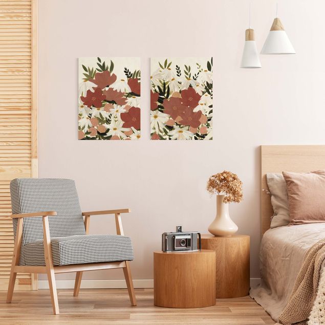 Leinwandbilder Wohnzimmer modern Blumenvielfalt in Rosa und Weiß