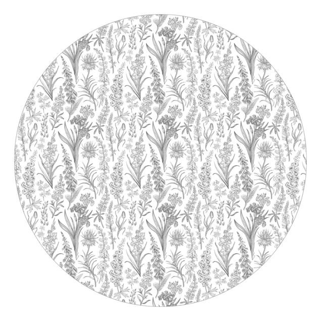 Vintage Tapete Blumenwellen in Grau