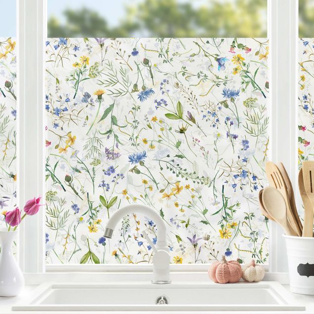 Fensterfolie Muster Blumenwiese als Aquarell
