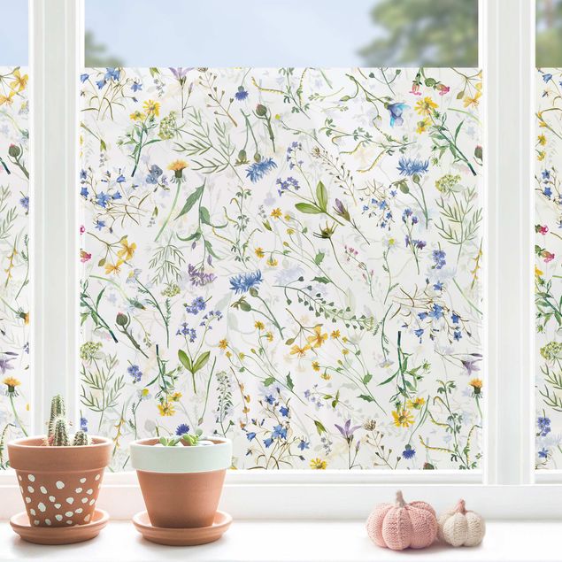 Fensterfolie Farbig Blumenwiese als Aquarell
