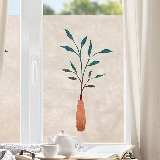 Fensterbilder Blumen Boho Blätter In Vase I