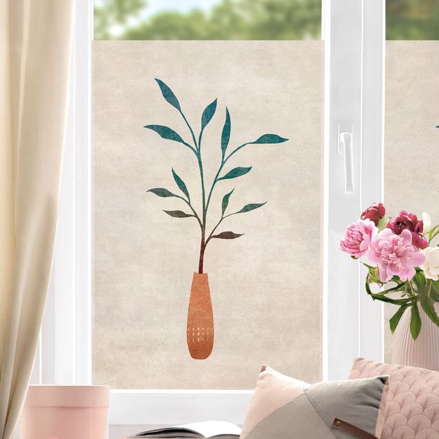 Fensterfolie Farbig Boho Blätter In Vase I