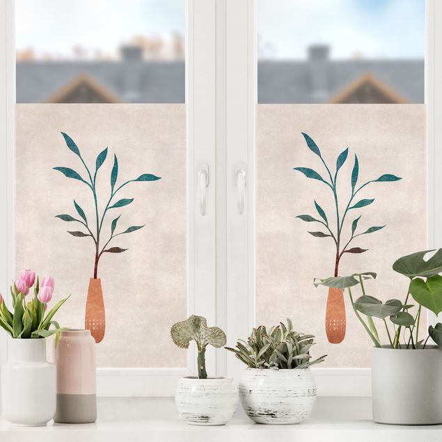 Fensterfolie Wohnzimmer Boho Blätter In Vase I