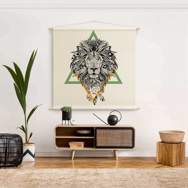 Moderne Wandteppiche Boho Löwe mit Traumfänger