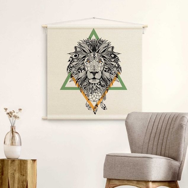 Wandbehang Mandala Boho Löwe mit Traumfänger