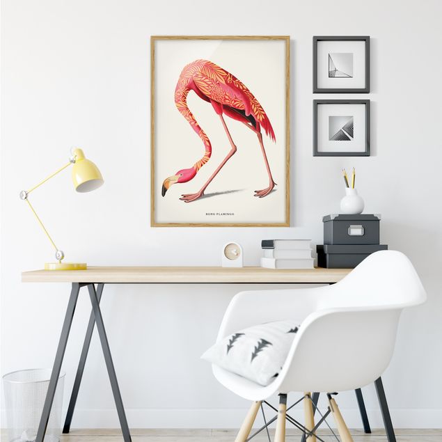 Vintage Bilder mit Rahmen Boho Vogel - Flamingo