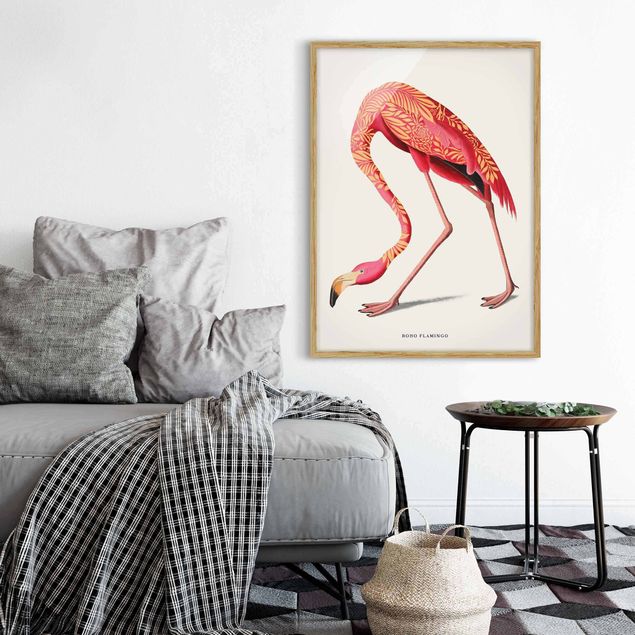 Kunstdrucke mit Rahmen Boho Vogel - Flamingo