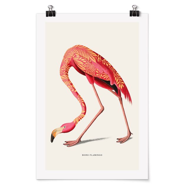 Tiere Poster Boho Vogel - Flamingo