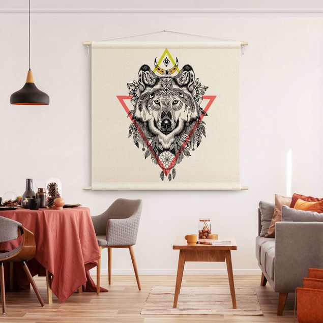 Wandbilder Tiere Boho Wolf mit Traumfänger