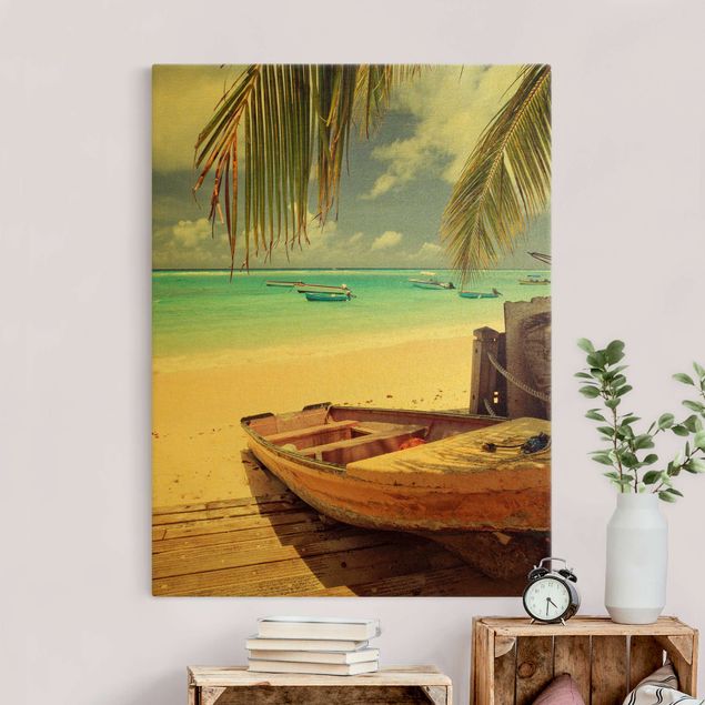 Leinwandbilder Strand und Meer Boot unter Palmen