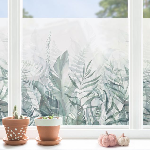 Fensterfolie Farbig Botanik - Tropische Blätter Grün