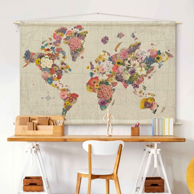 Moderne Wandteppiche Botanische Weltkarte