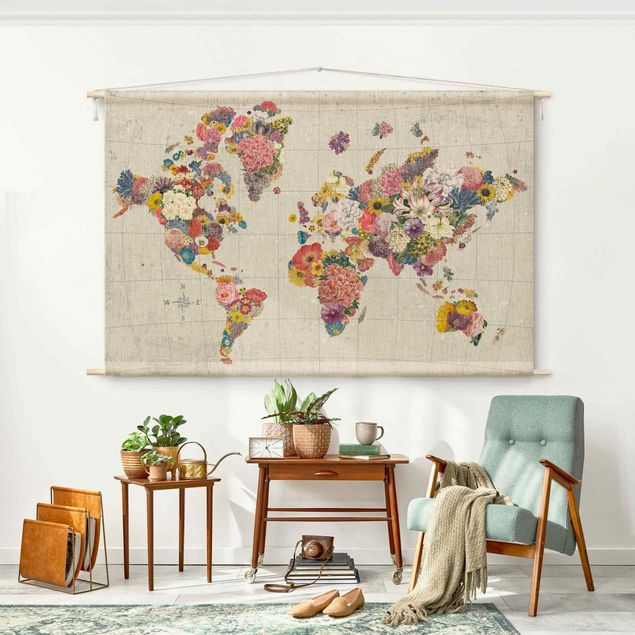 Wandbehang Boho Botanische Weltkarte