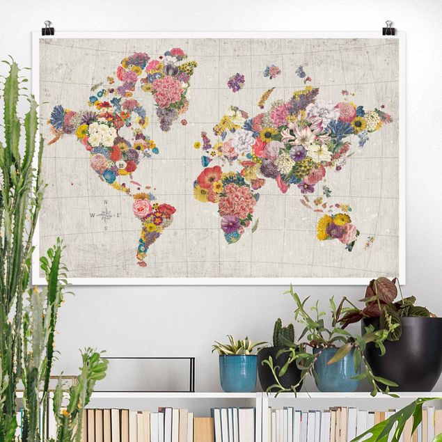 Poster Illustration Botanische Weltkarte