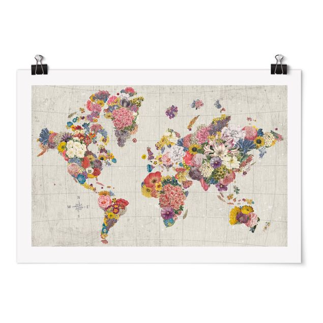 Weltkarte Wandposter Botanische Weltkarte
