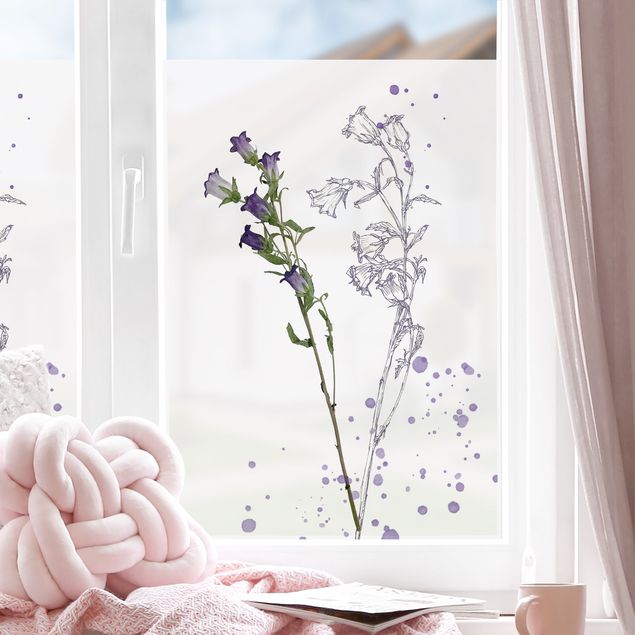 Fensterbilder selbstklebend Blumen Botanisches Aquarell - Glockenblume