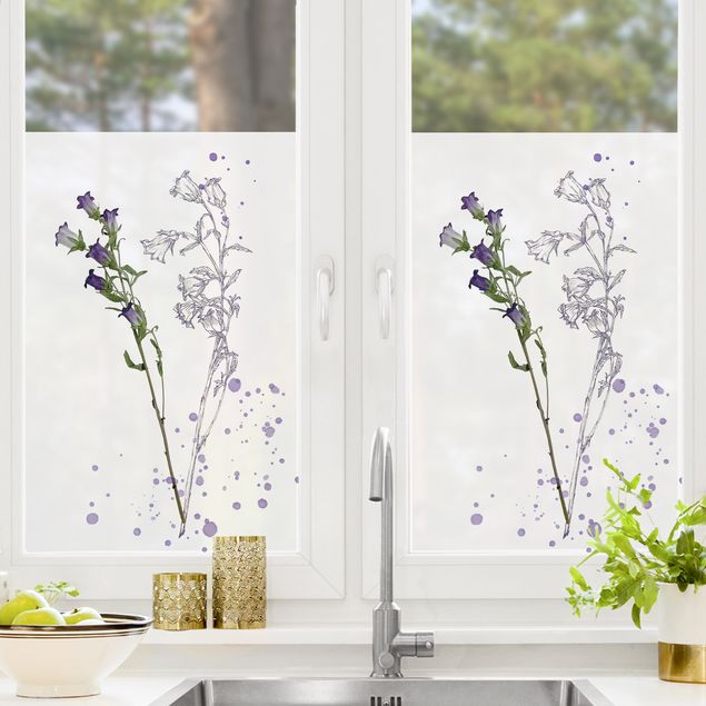 Fensterfolie Farbig Botanisches Aquarell - Glockenblume
