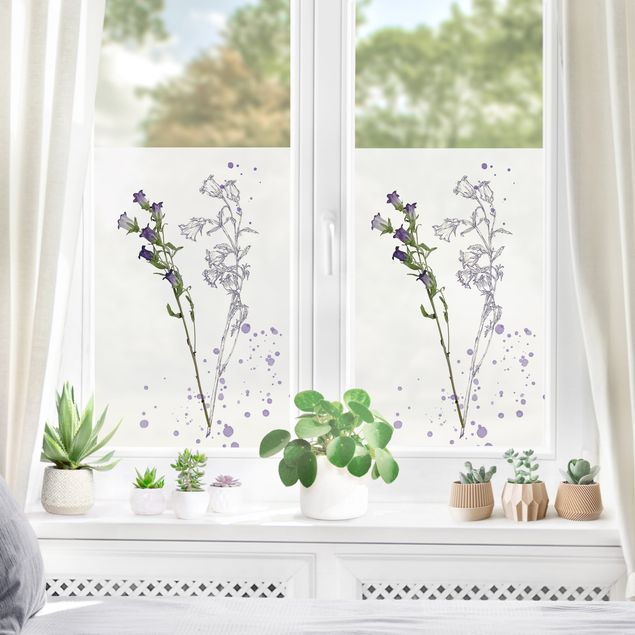 Fenstertattoo weiß Botanisches Aquarell - Glockenblume
