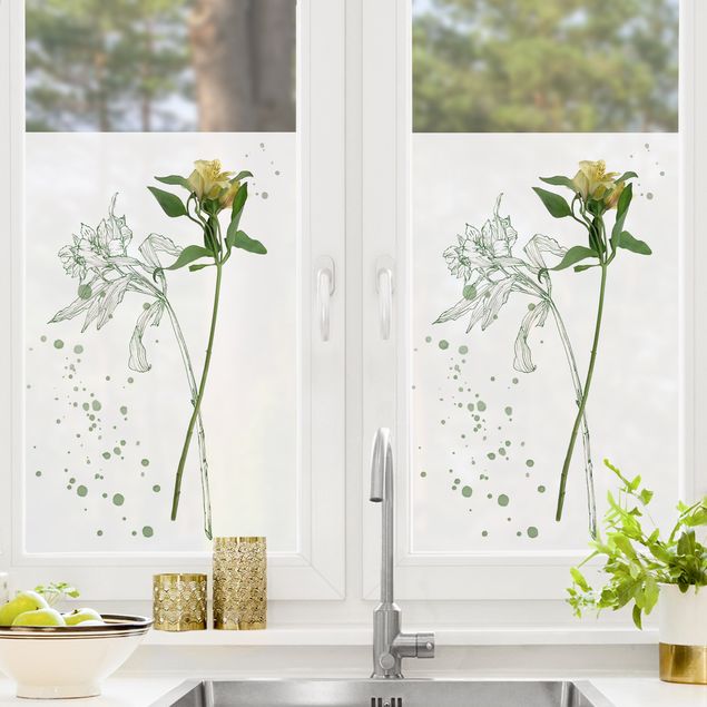 Fensterfolie Farbig Botanisches Aquarell - Lilie