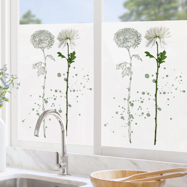 Fensterbilder selbstklebend Blumen Botanisches Aquarell - Löwenzahn