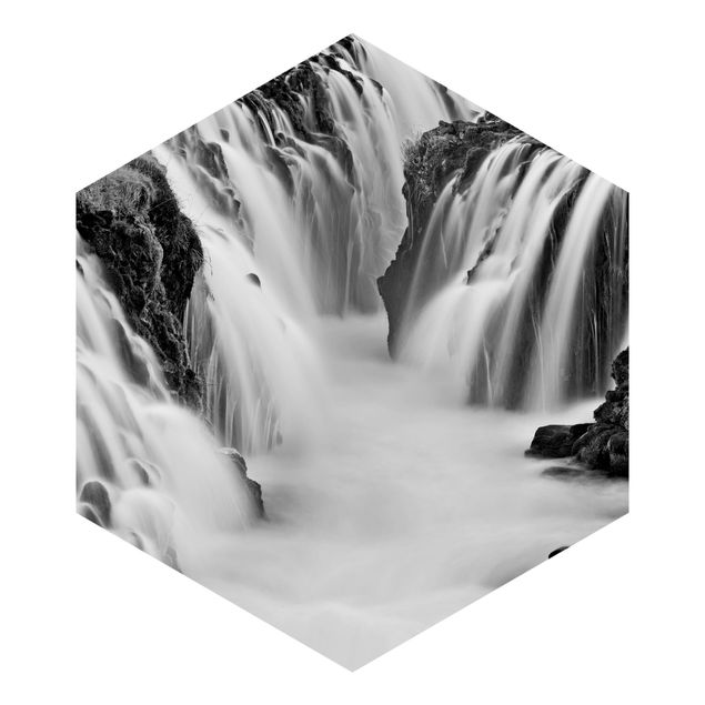 Weiße Tapeten Brúarfoss Wasserfall in Island Schwarz-Weiß