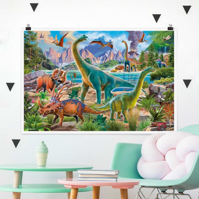 Wandbilder Tiere Brachiosaurus und Tricaterops