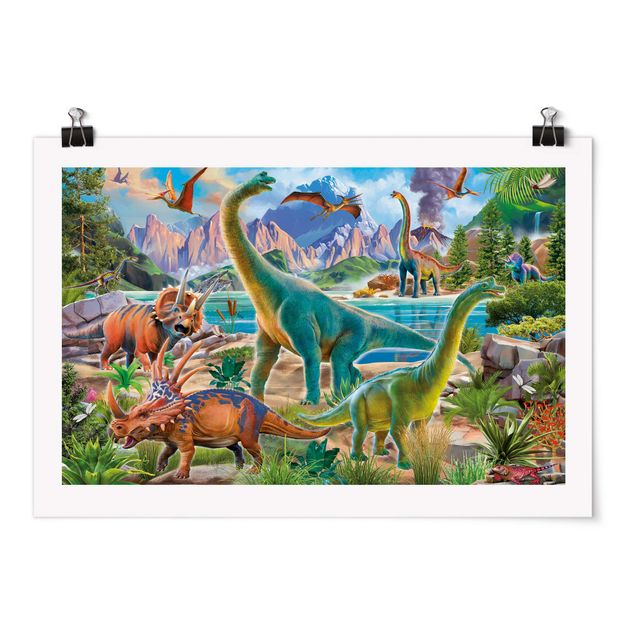 Poster Tiere Brachiosaurus und Tricaterops