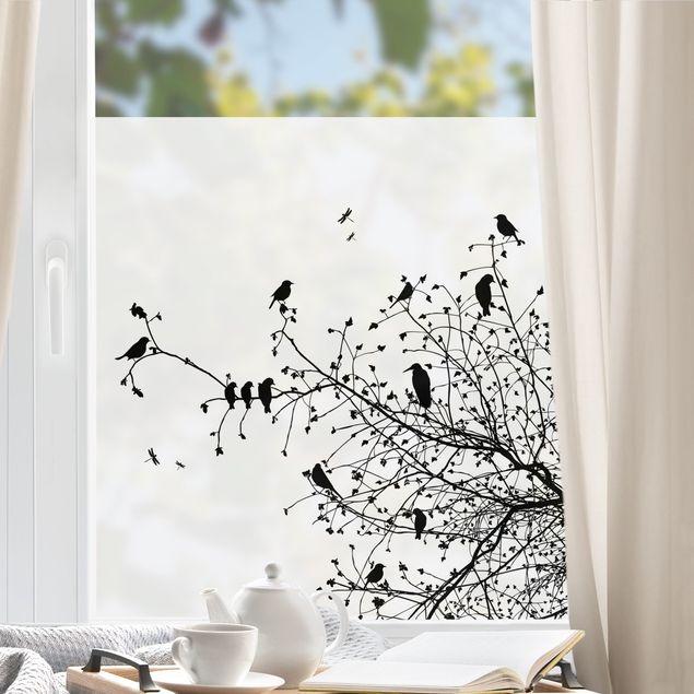 Fensterbilder Natur Branches and Birds in Autumn