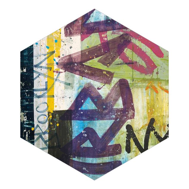 Hexagon Mustertapete selbstklebend - Brooklyn Graffiti