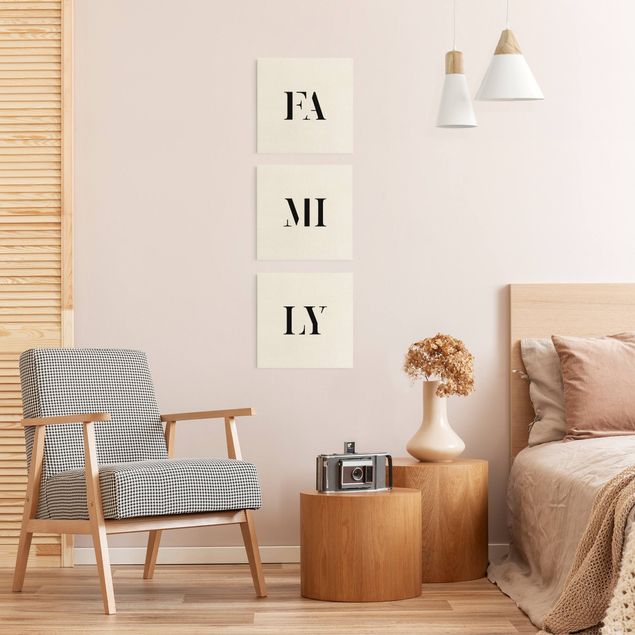 Leinwandbilder Wohnzimmer modern Buchstaben FAMILY Schwarz Set I